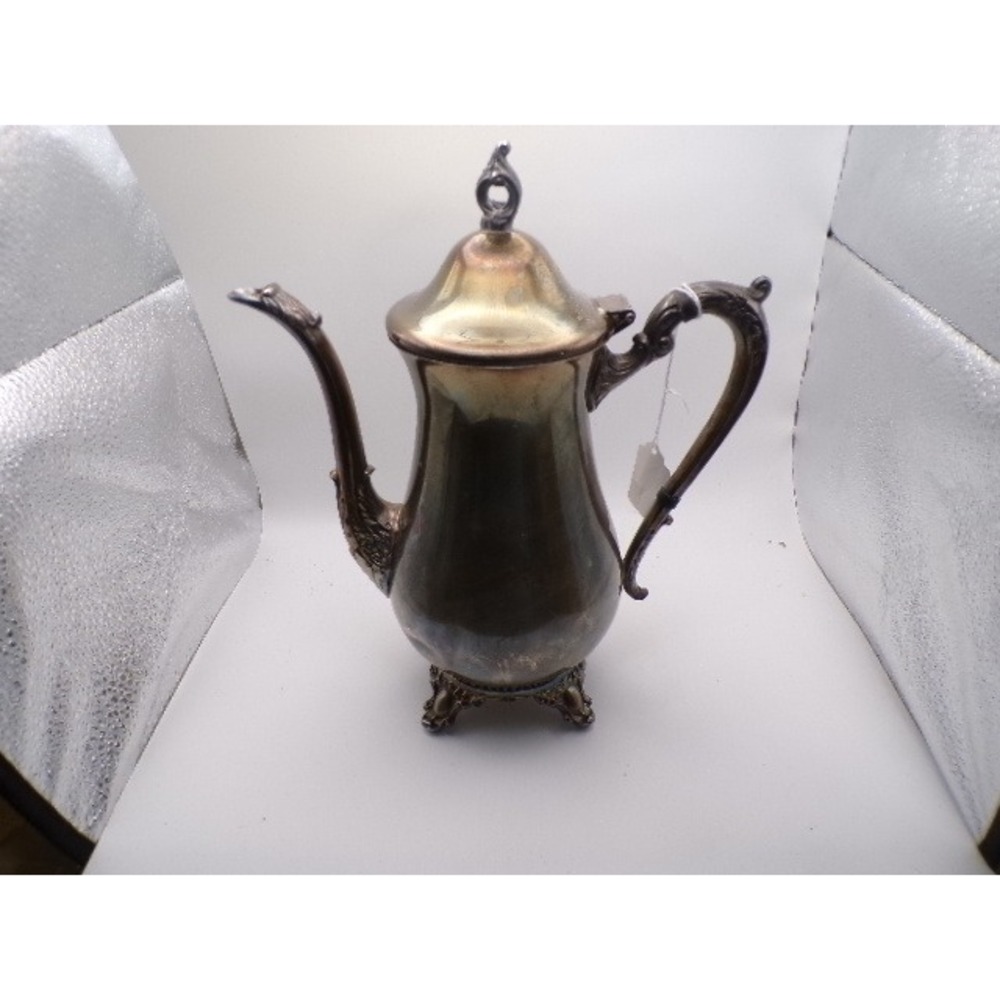 Vintage Silver Plated Footed Coffee Pot‎ Teapot Server Ornate Handle Spout